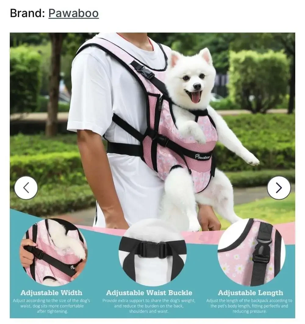 Pawaboo Pet Carrier Backpack Adjustable Front Legs Out Dog Cat Bag Pink Daisy